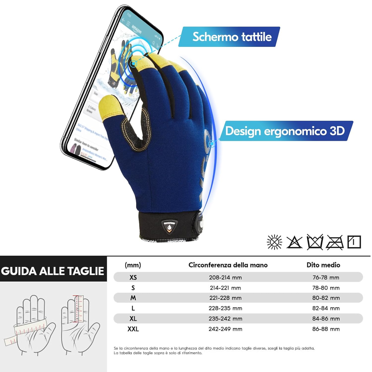 Thumbnail 5 de Vgo... Guanti invernali impermeabili da lavoro con isolamento e touchscreen (1 paio, M)