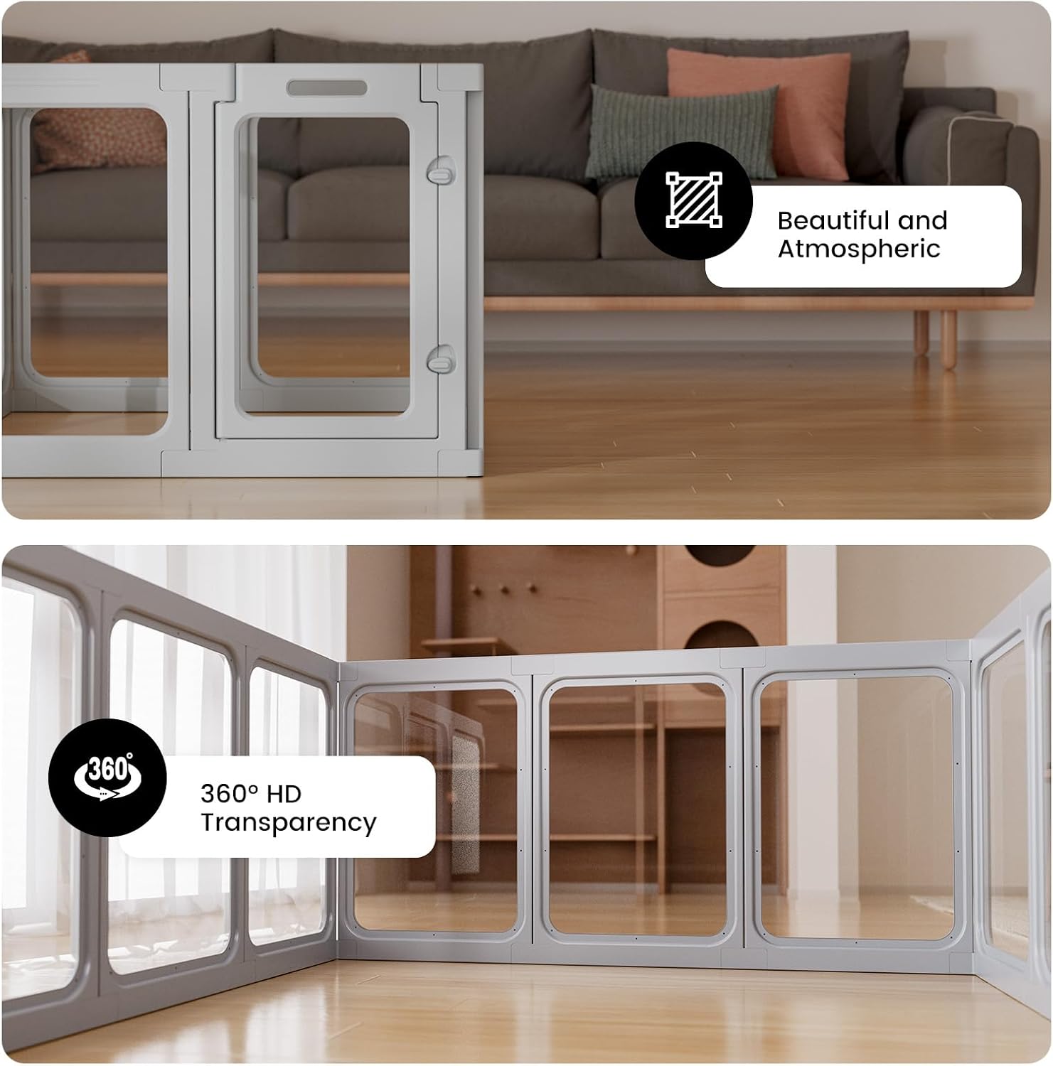Detalle 2 de Gardner Pet Acrylic Pet Playpen, Transparent Dog Pen Indoor with Door (61 cm H, 10 Panels)