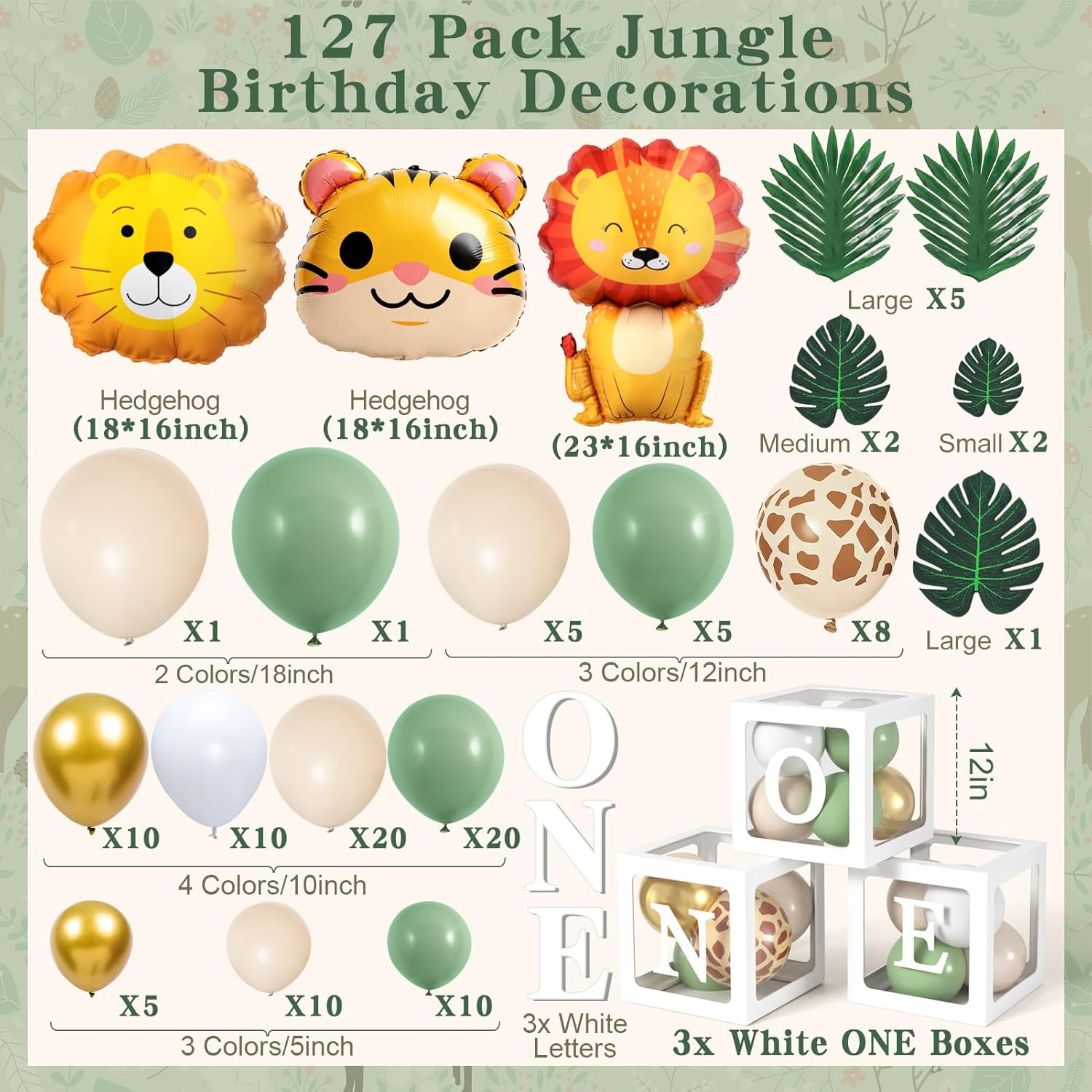 Thumbnail 1 de Safari Wild One 1st Birthday Decorations Balloon Arch Kit (Green) with latex & foil balloons and balloon boxes