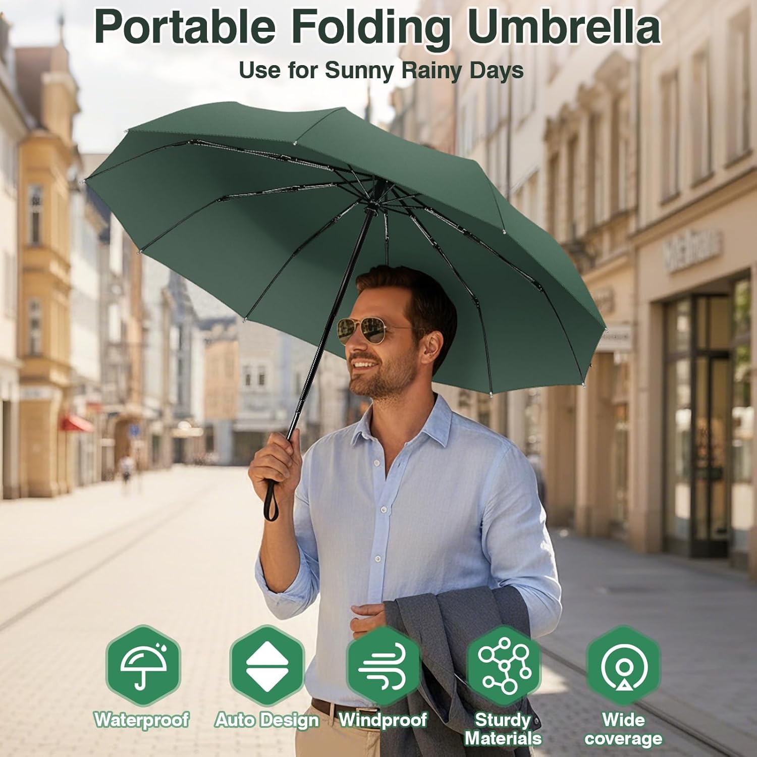 Thumbnail 3 de ZOMAKE Parapluie pliant compact automatique anti-vent, mini noir (10 brins)