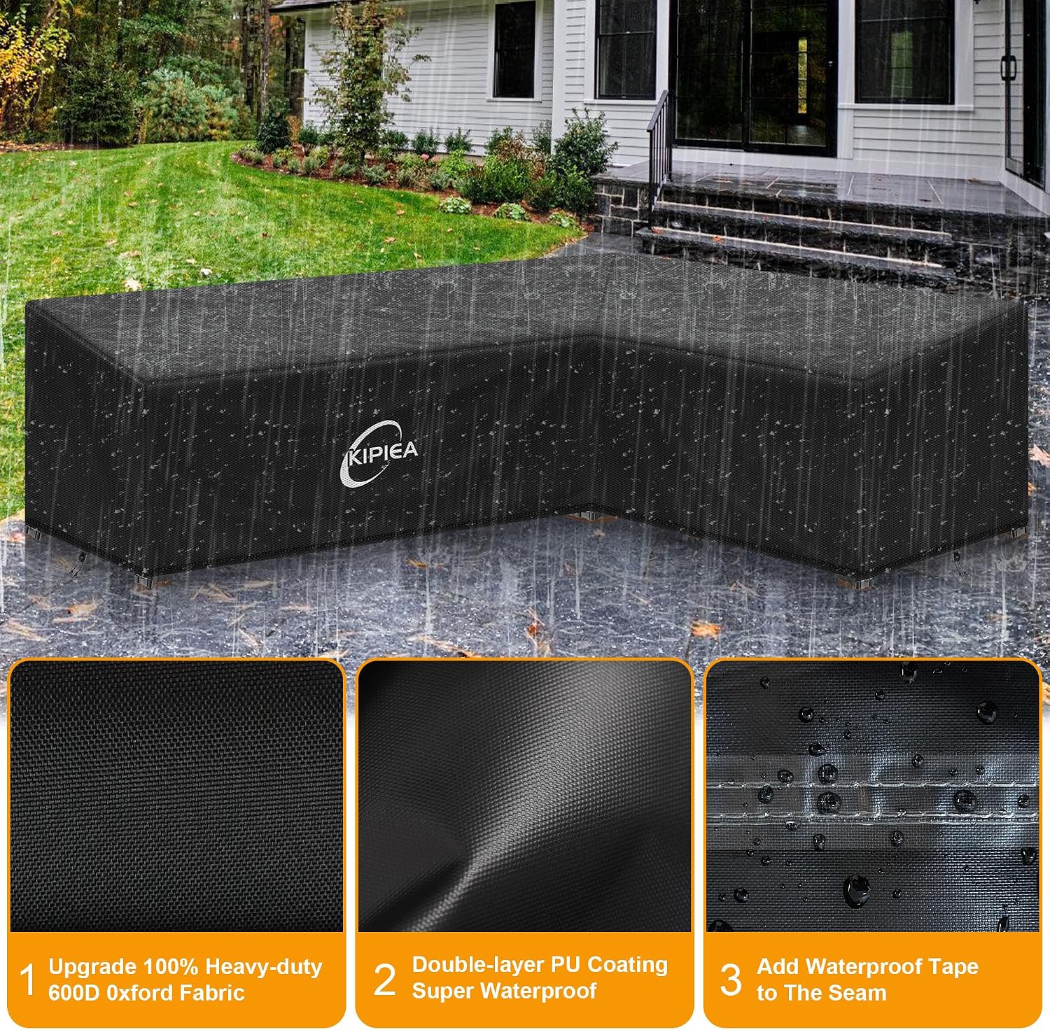 Detalle de Kipiea 104"x 83" L x 33.5" D x 31" H Right-Facing L-Shaped Patio Cover