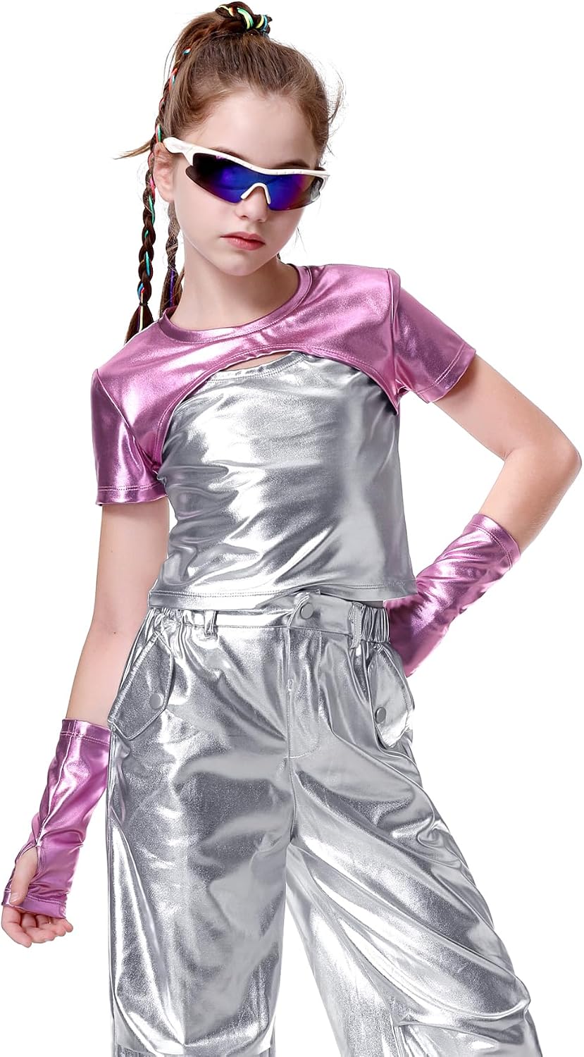 Detalle de LOLANTA I02004 metallic crop top voor meisjes met vingerloze handschoenen