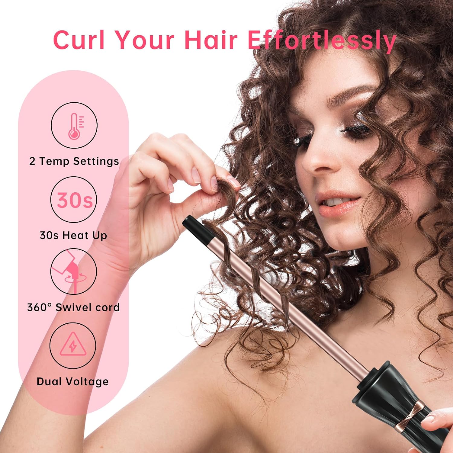 Detalle de Hahahope 3/8 Inch Curling Wand (9mm) – Tiny Barrel for Tight Curls