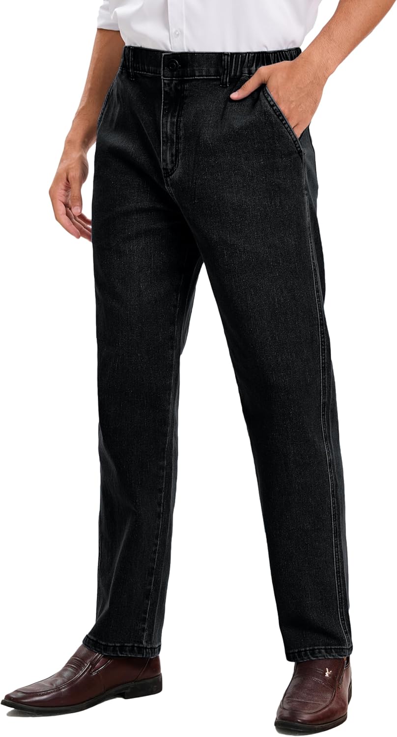 Thumbnail 1 de voeeron Men’s Elastic Waist Relaxed Fit Jeans with Zipper and Button