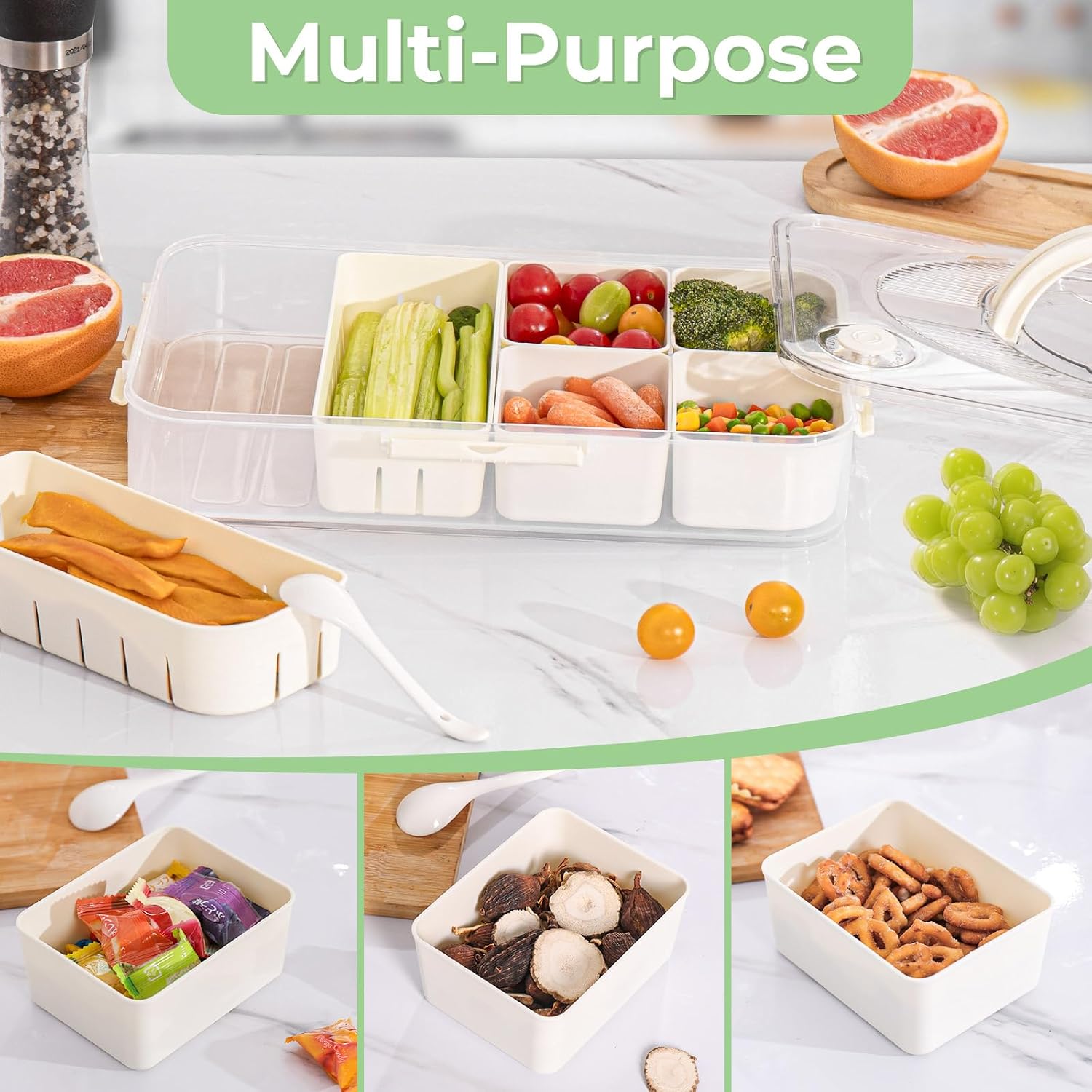 Detalle de Luxear 0802-WT snackboxenset met 8 + 6 vakken, afneembare vakjes