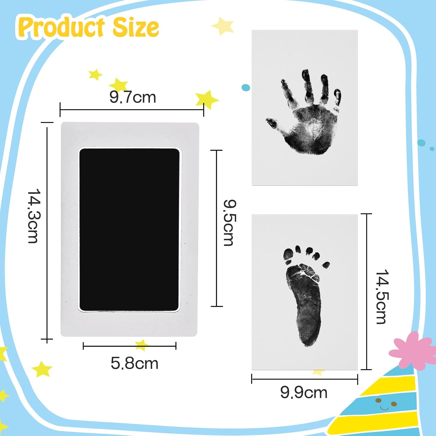Detalle 2 de Nabance Baby-Fußabdruck-Set mit 6 Stempelkissen & 12 Abdruckkarten (0–6 Monate) – Hand- und Pfotenabdruck