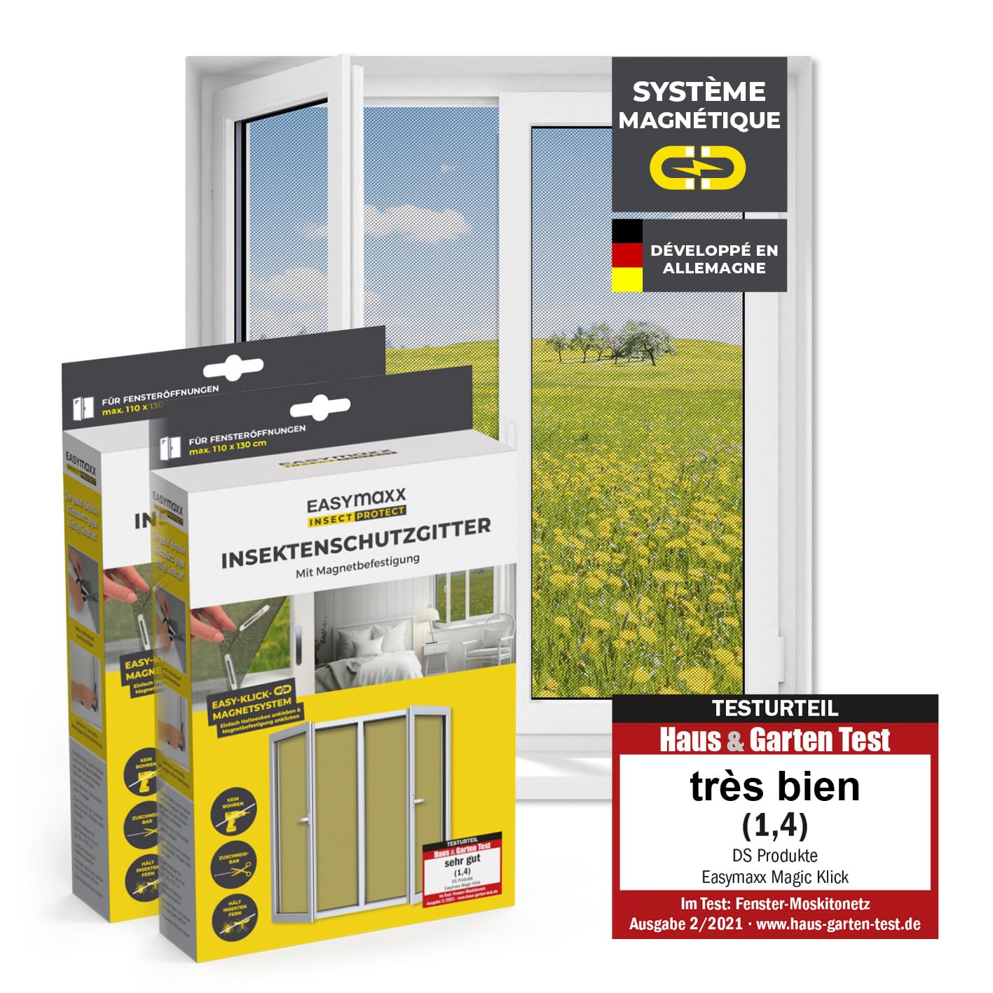 Detalle de EASYmaxx Moustiquaire de fenêtre avec fixation magnétique (jusqu’à 110 x 130 cm, découpable)