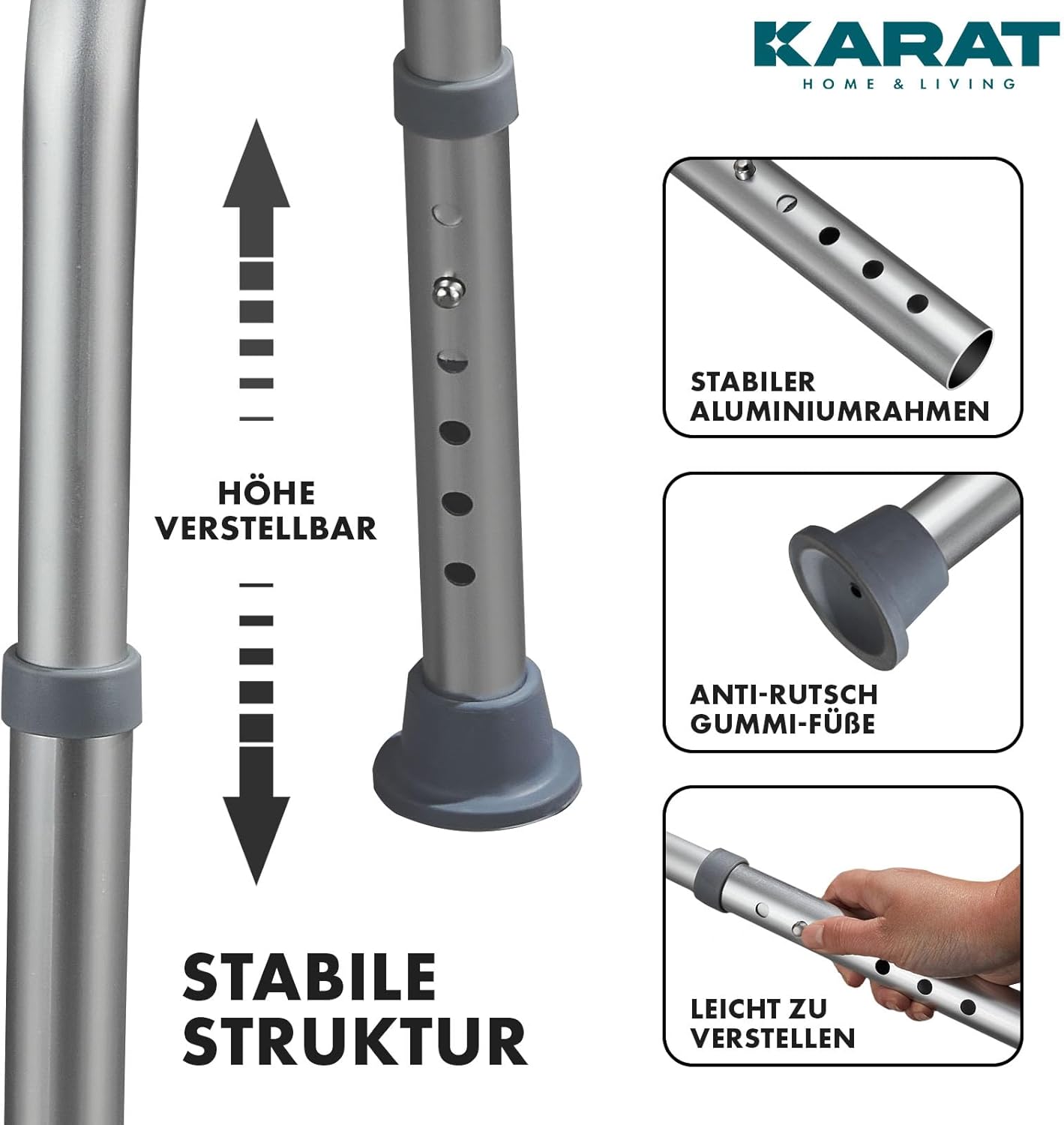 Thumbnail 2 de KARAT Duschhocker mit 360° Drehung, höhenverstellbar und rutschhemmenden Gummifüßen (bis 150 kg)