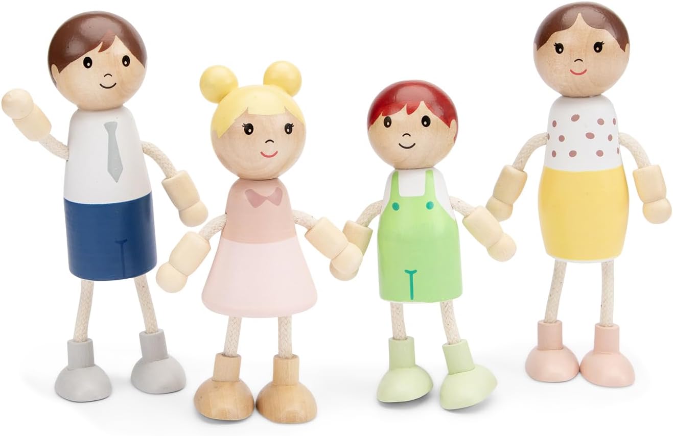 Thumbnail 3 de Woet Family of Wooden Dolls Set of 4, Flexible Brown Figures