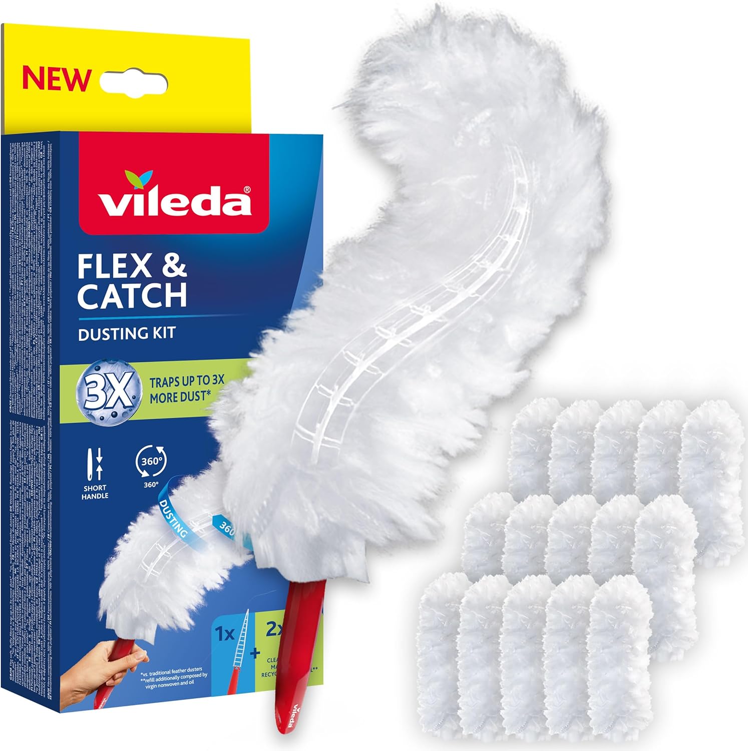 Detalle de Vileda Flex&Catch kit catturapolvere con manico corto e 15 ricambi – pulizia efficace in spazi ristretti