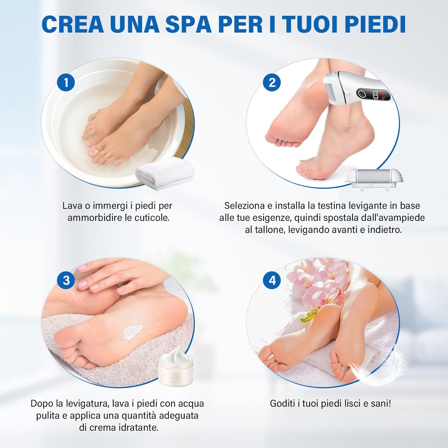 Detalle de Ehomfory Pedicure Elettrico Professionale Piedi — Set completo per rimozione calli con rulli di ricambio e illuminazione