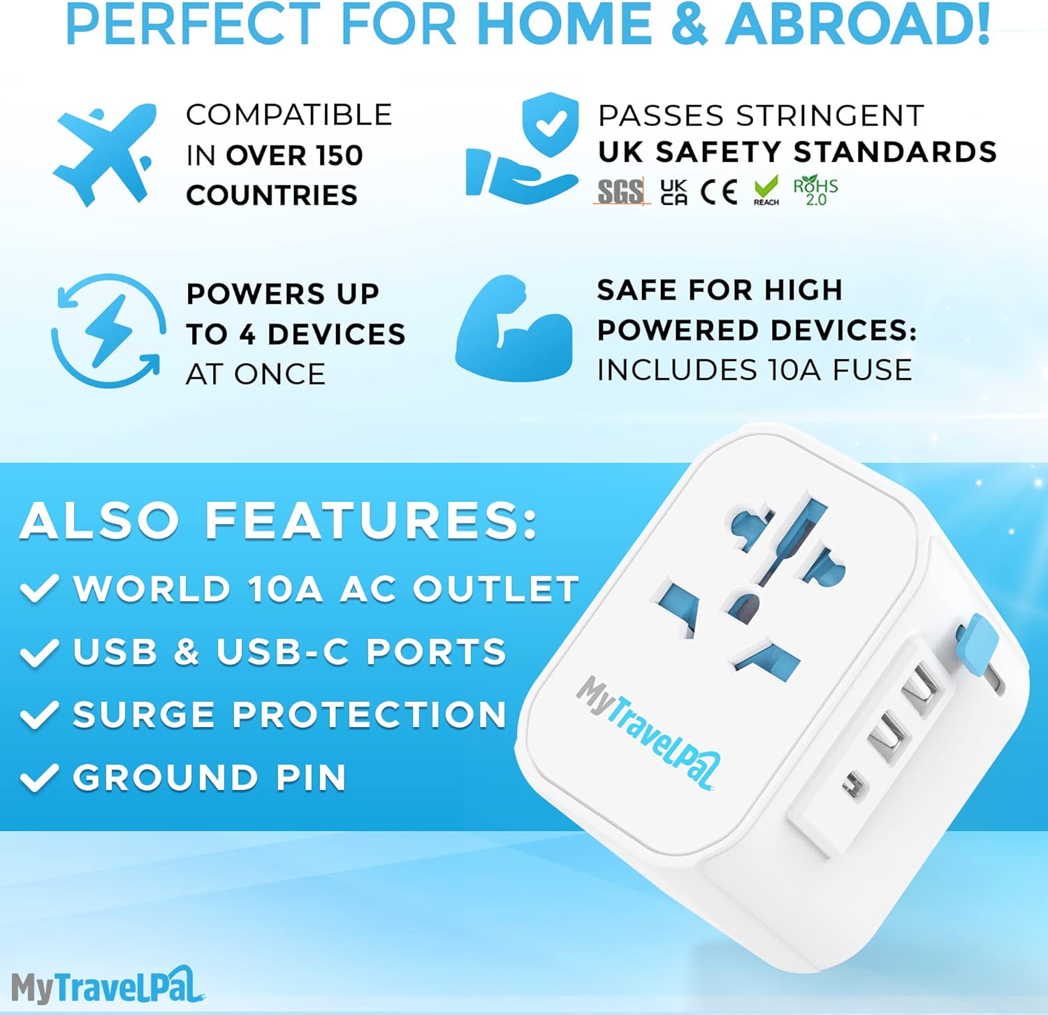 Detalle de MyTravelPal Pro Grounded Travel Adapter 10A