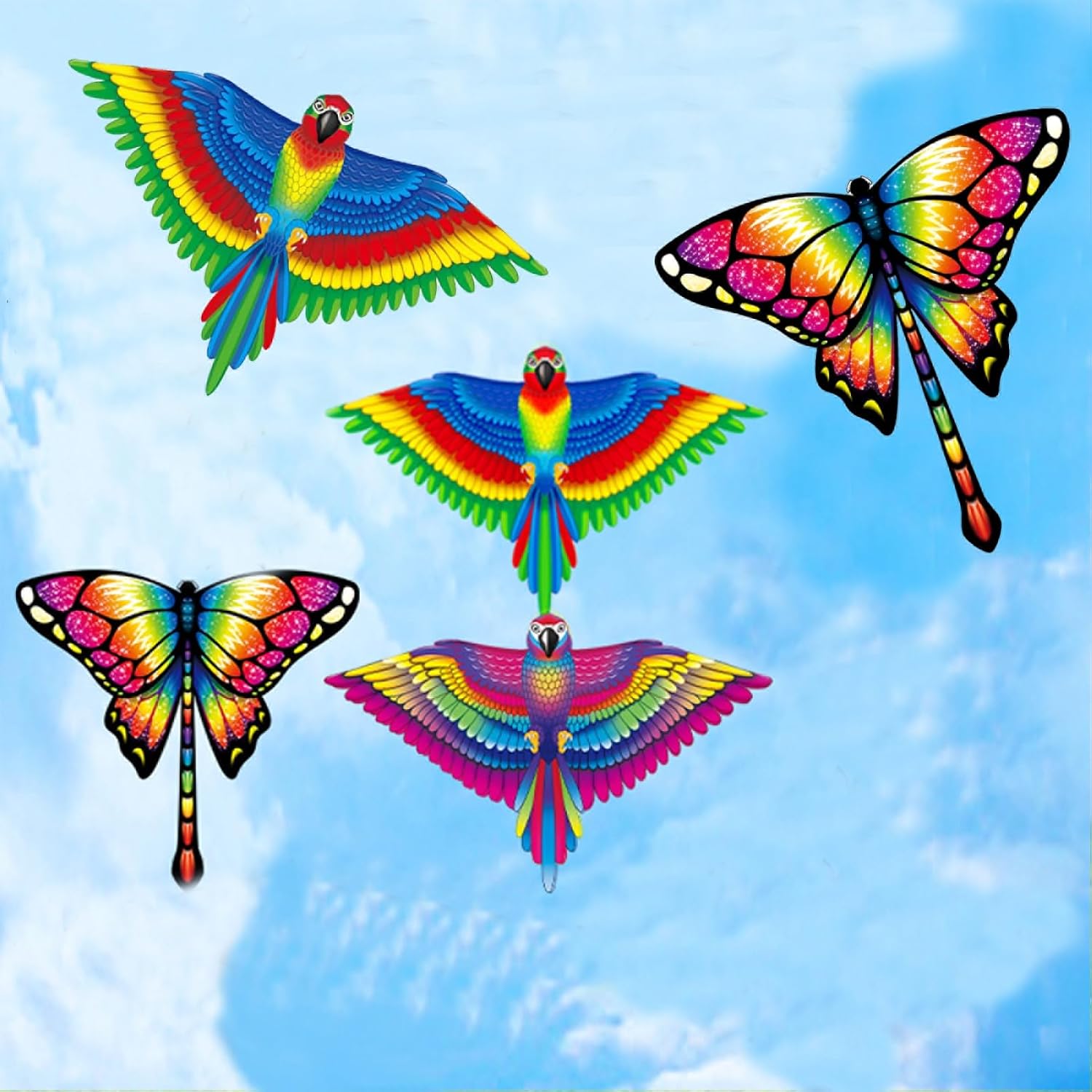 Thumbnail 5 de Large Parrot Kite 53x38 Inch – Colourful Single Line Kite with Long Tail and Winding Handle