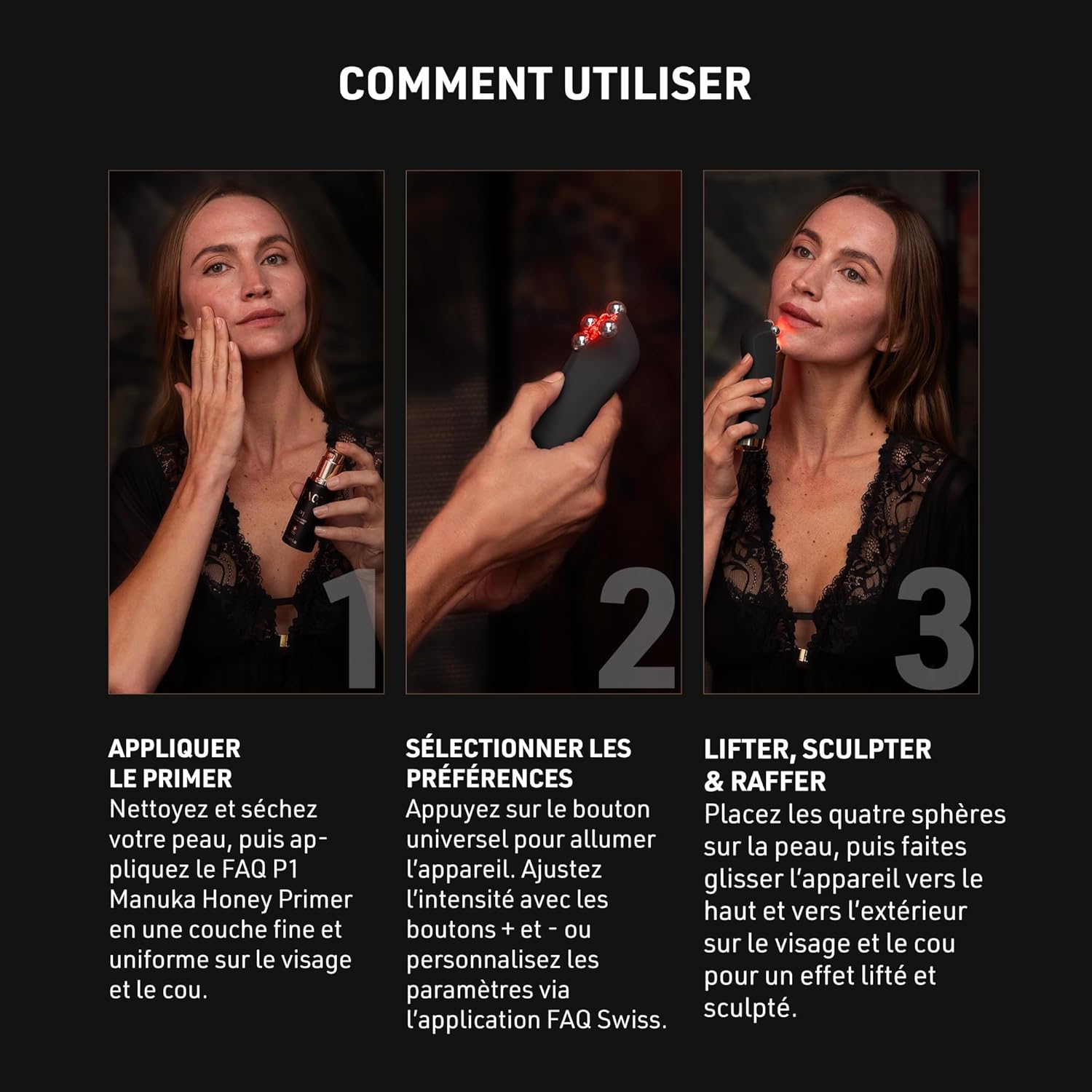 Thumbnail 5 de FAQ 402 Appareil lifting visage à double microcourant (électroporation & lumières rouge, bleue, infrarouge)
