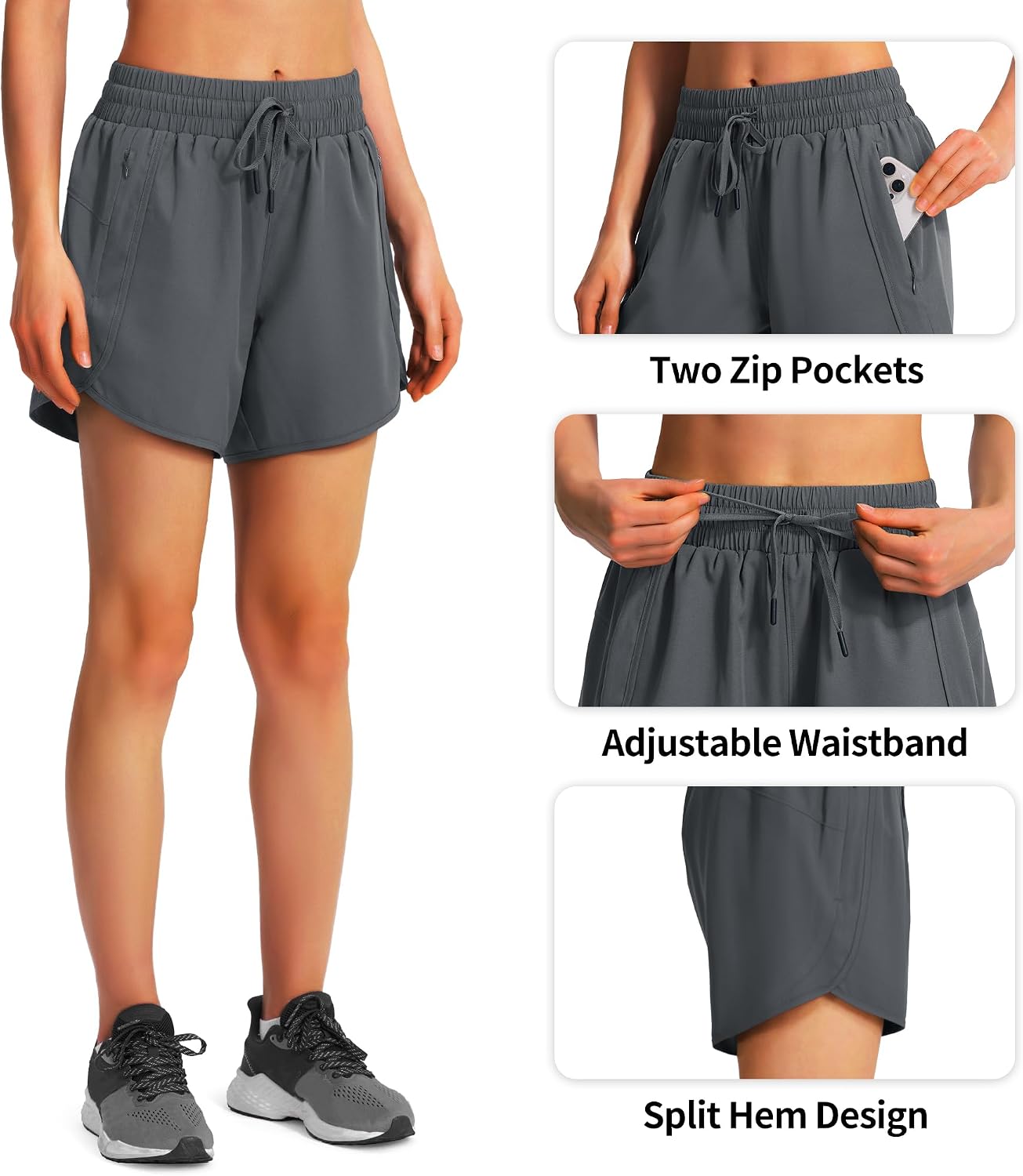 Detalle 1 de Ksmien Women's Running Shorts, 5"/7" Inseam, Quick-Dry Fabric, Zipper Pockets