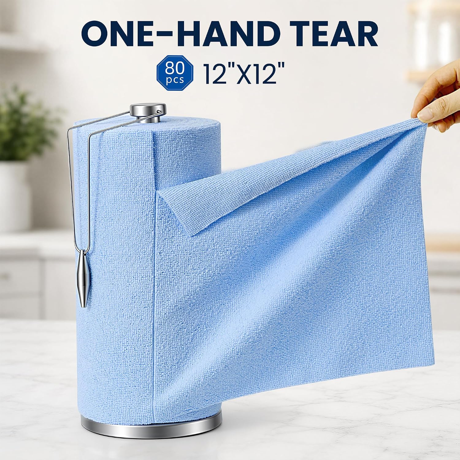 Detalle 1 de Veco 80pc-ST-Blue Microfiber Cloth Roll, 80 Count, 12" x 12" with Holder