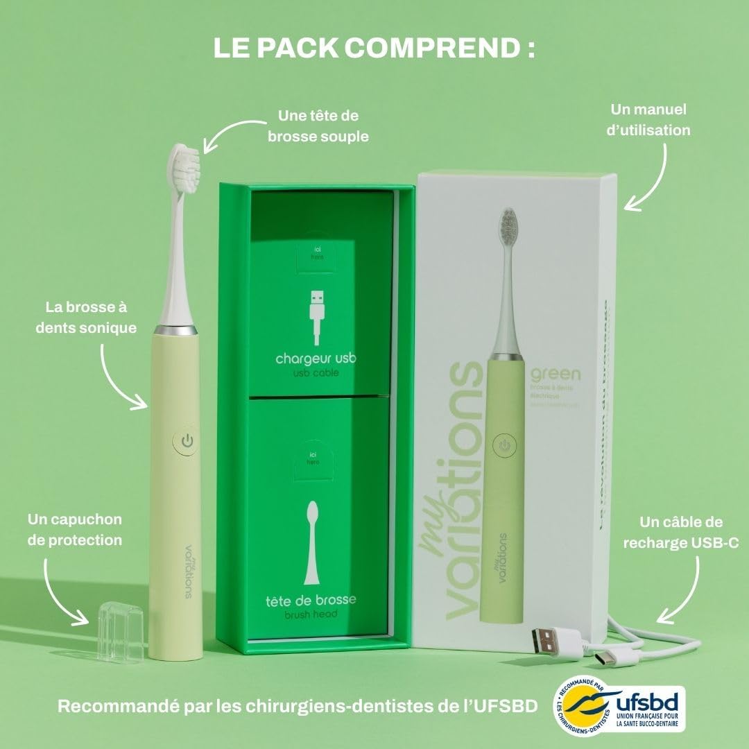 Thumbnail 3 de My Variations – Brosse à dents électrique à technologie sonique, autonomie 1 mois, 5 modes, minuteur 2 min (vert)
