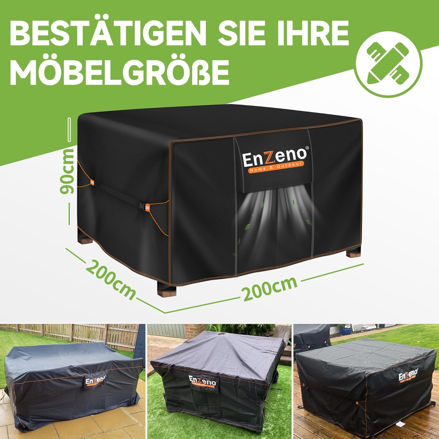 Thumbnail 5 de Enzeno Loungemöbel-Abdeckung wasserdicht 200×200×90 cm für Garten-Lounge (PU-beschichtete Abdeckplane)