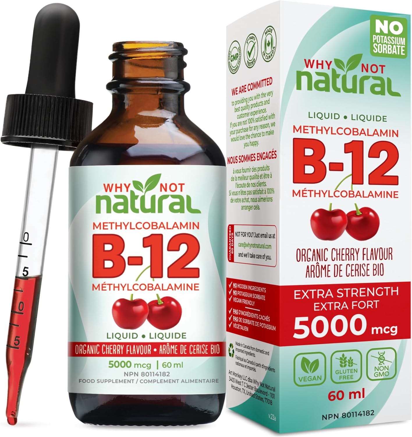 Detalle de Why Not Natural B12102 Organic Liquid Vitamin B12, 5,000 mcg, Cherry Flavour