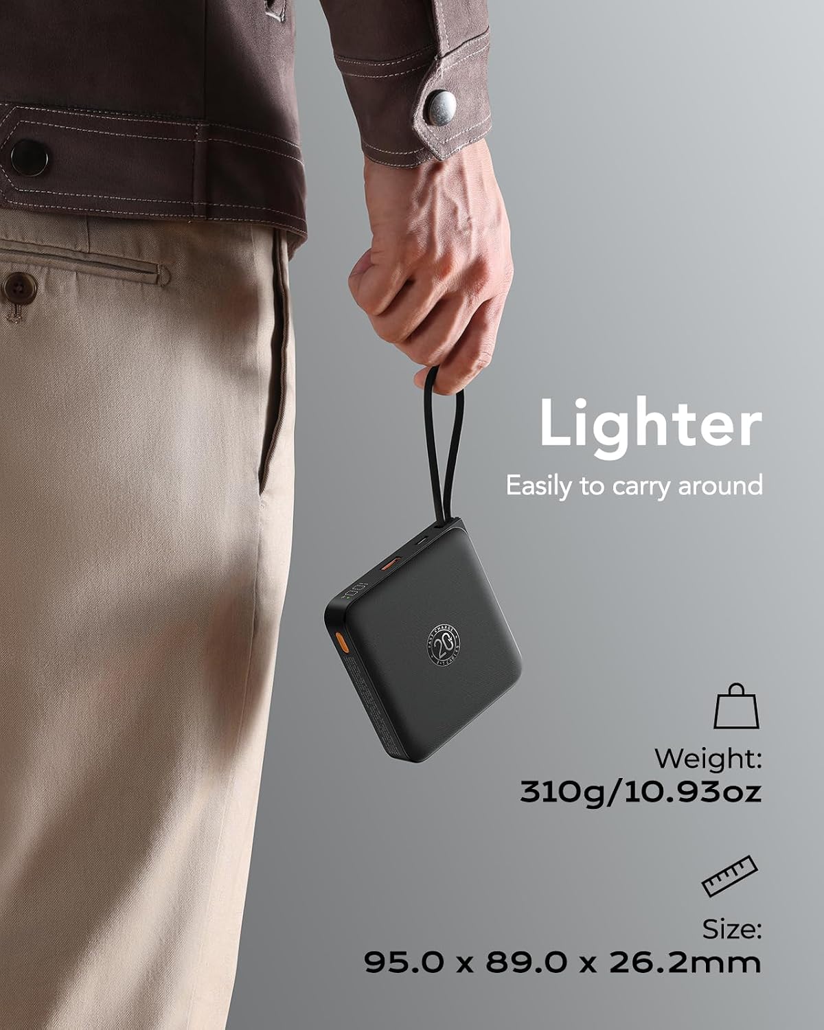 Detalle de VRURC 20,000mAh portable power bank with cables