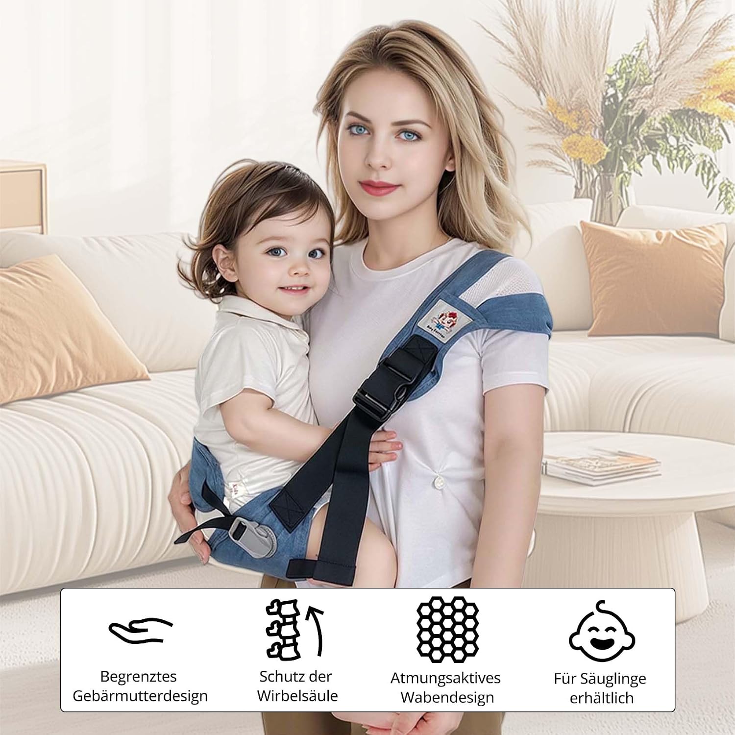 Thumbnail 1 de Plus Size Baby Sling Carrier: Extended Adjustable Design for Larger Kids (Blue)