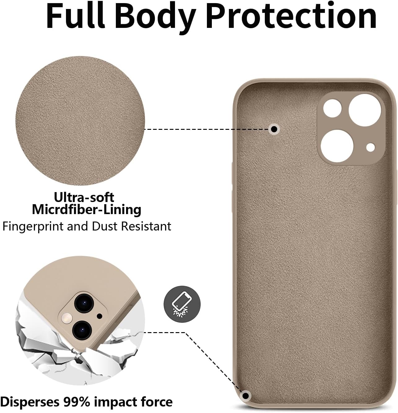 Detalle 2 de HGH Silikon-Hülle für iPhone 13 (6,1") mit Lanyard – dünner Rundumschutz in Khaki