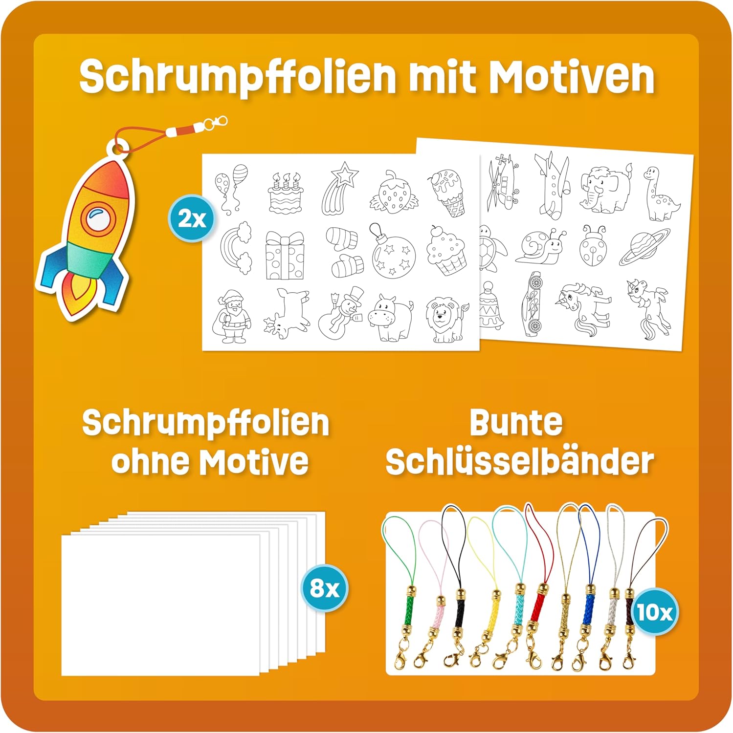 Thumbnail 1 de Smowo® Schrumpffolien-Set mit Schlüsselanhänger – 10 Stück schrumpfende Folie im A4-Format (matt transparent)