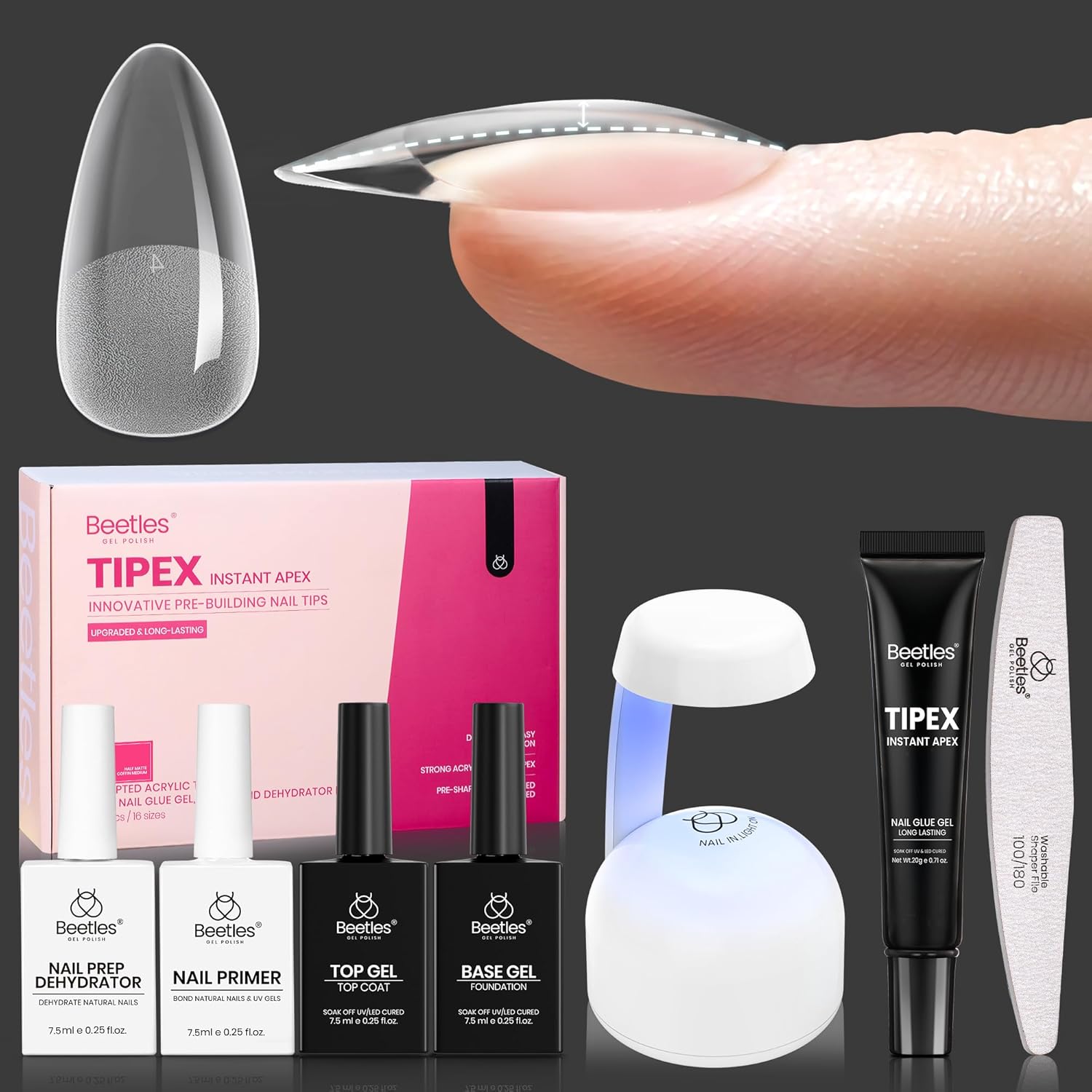 Thumbnail 6 de Beetles Tipex Instant Apex Nail Tips (Long Square) — 16 Sizes, 192pcs, Built-In Apex