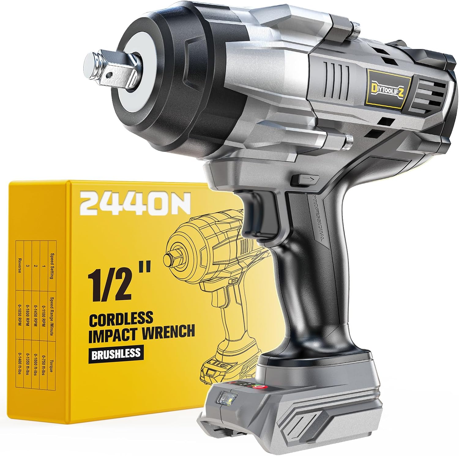 Detalle de DIYtoolifz Cordless Impact Wrench 1700 Ft-lbs