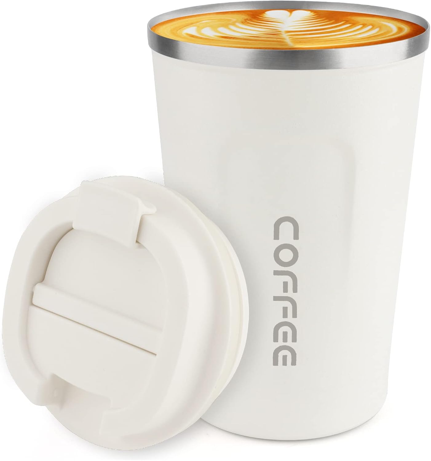 Detalle de CS COSDDI 12 oz Stainless Steel Vacuum Insulated Tumbler (Spill-Proof Coffee Travel Mug) - White