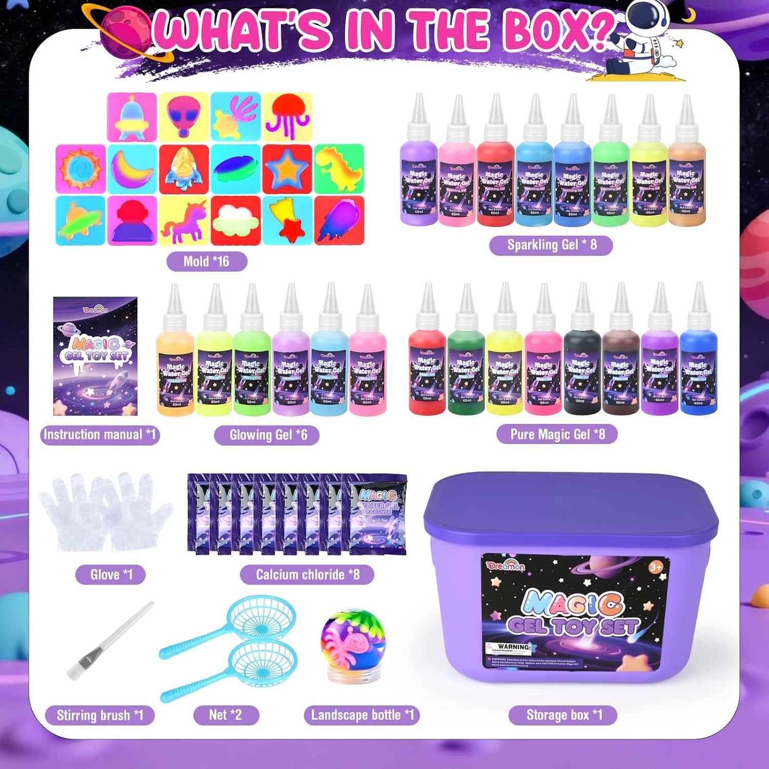 Detalle de Dreamon Space Explorer 53 PCS Water Gel Kit for Kids – DIY Squishy Maker Toy Set