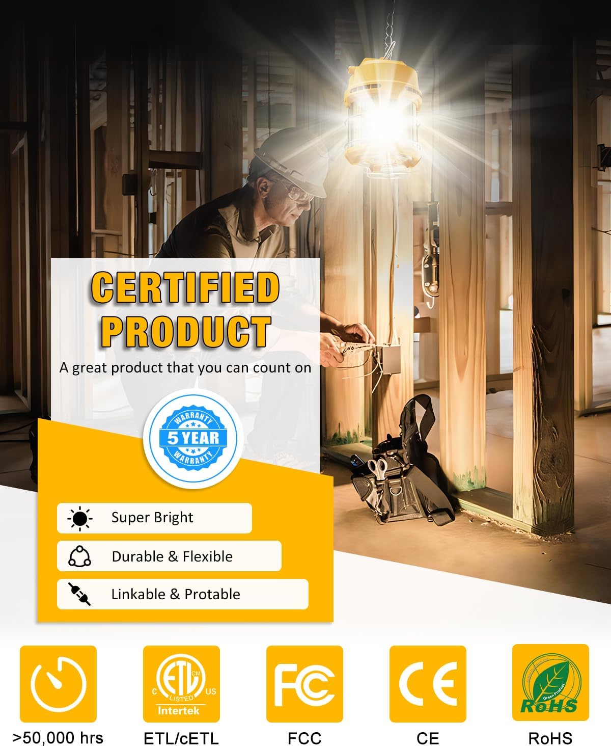 Detalle 2 de JC-LGL RMS-H5-9-100W 100W LED Work Light, 13,000 Lumens, 5000K