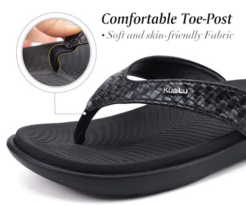 Detalle de KuaiLu Women’s Flip Flops with Arch Support: Comfortable Walking Sandals (Size 5, Black)