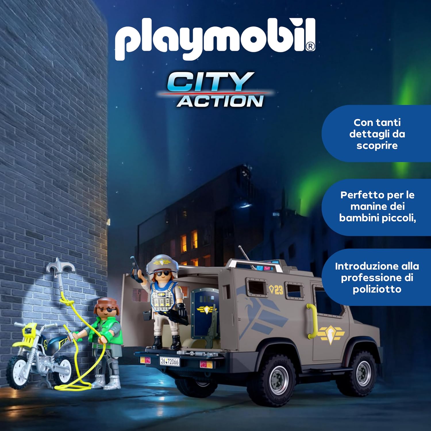 Thumbnail 2 de Playmobil City Action 72066 Veicolo SWAT con agente, motocicletta e striscia chiodata