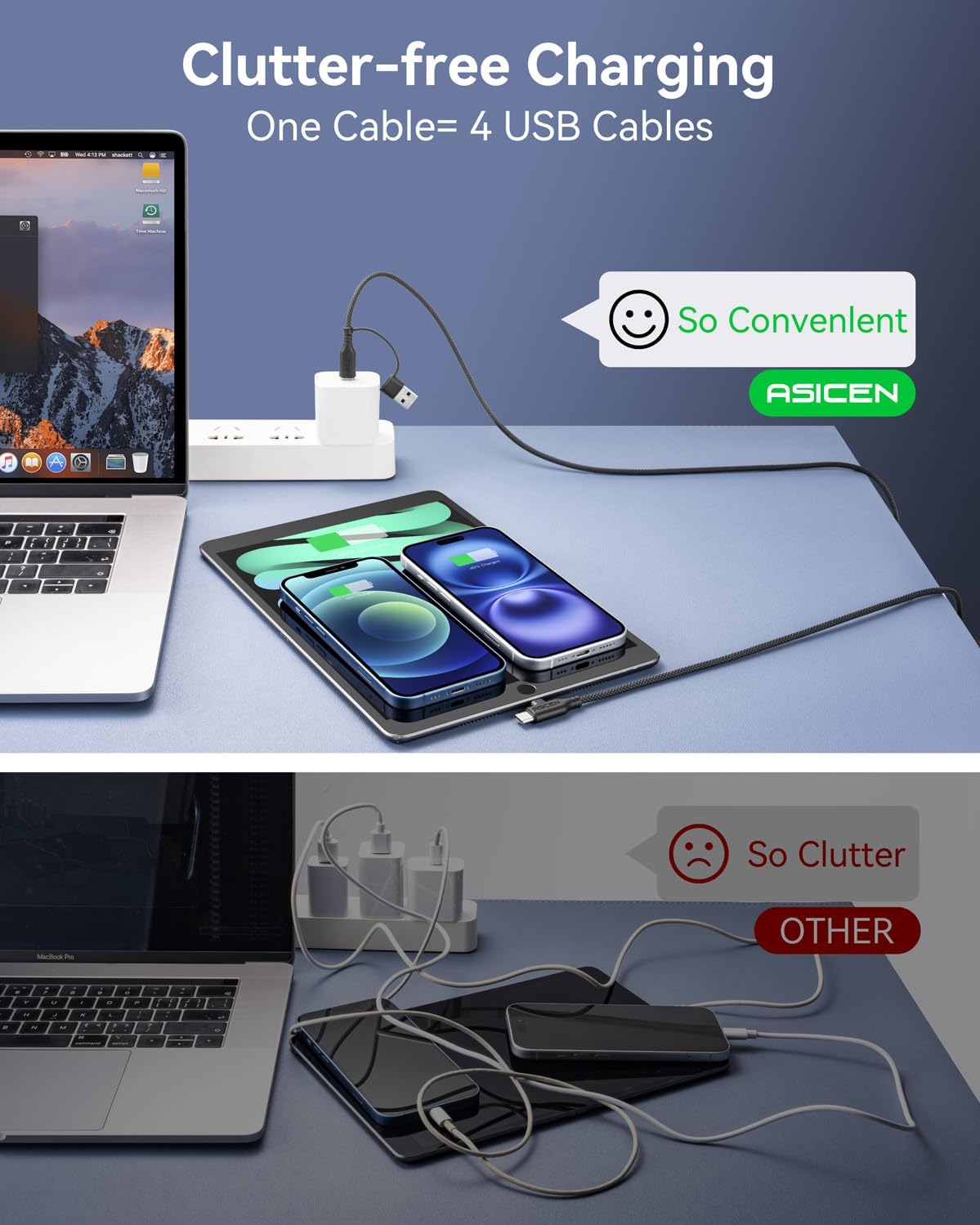 Thumbnail 6 de ASICEN 100W 4 in 1 Fast Charging Cable (6ft) with 90° right-angle connector