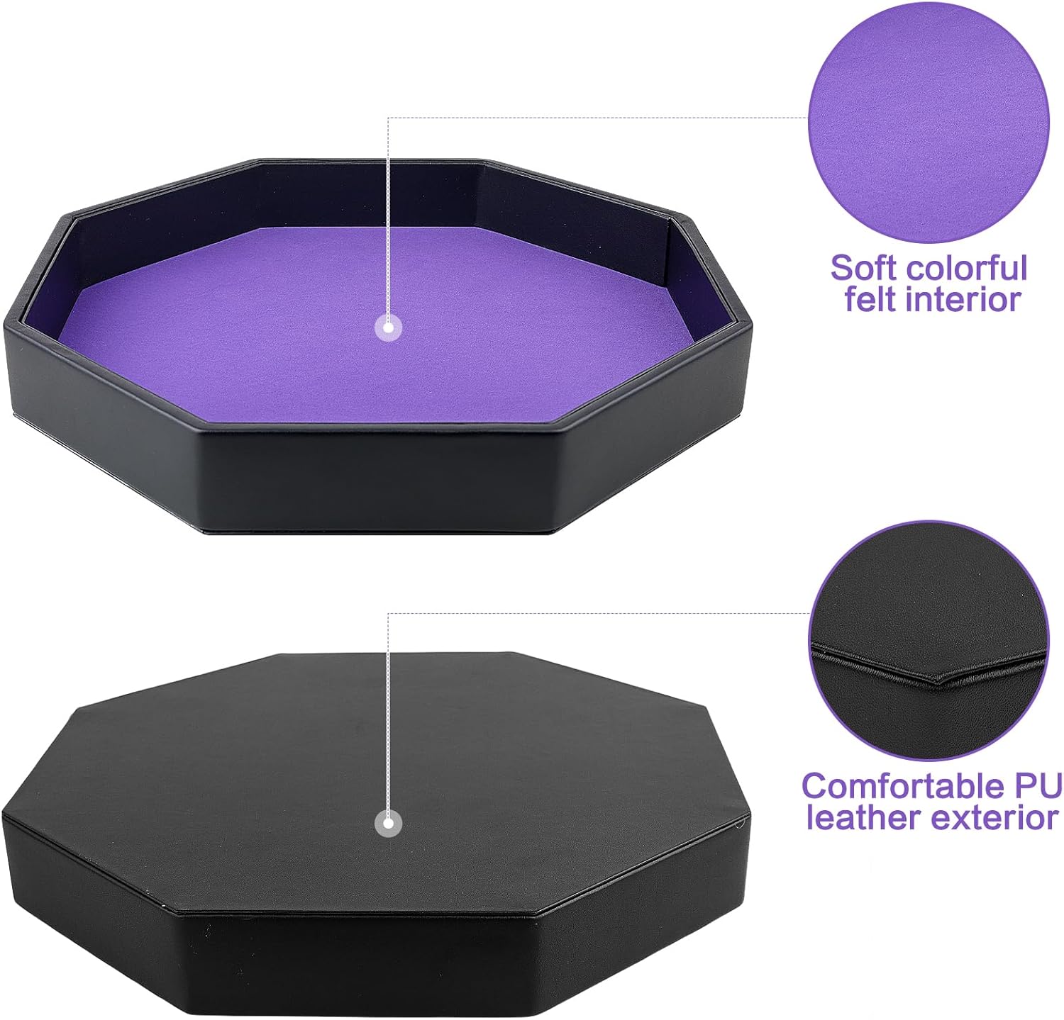 Detalle 2 de TOPTAN Dice Rolling Tray Purple PU Leather