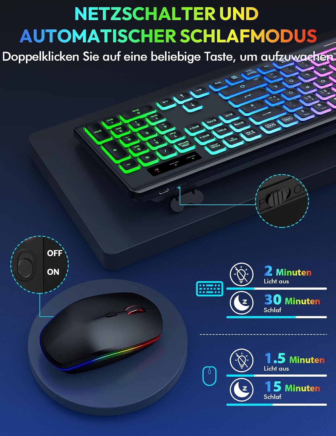 Thumbnail 4 de SABLUTE Tastatur Maus Set Kabellos Beleuchtete