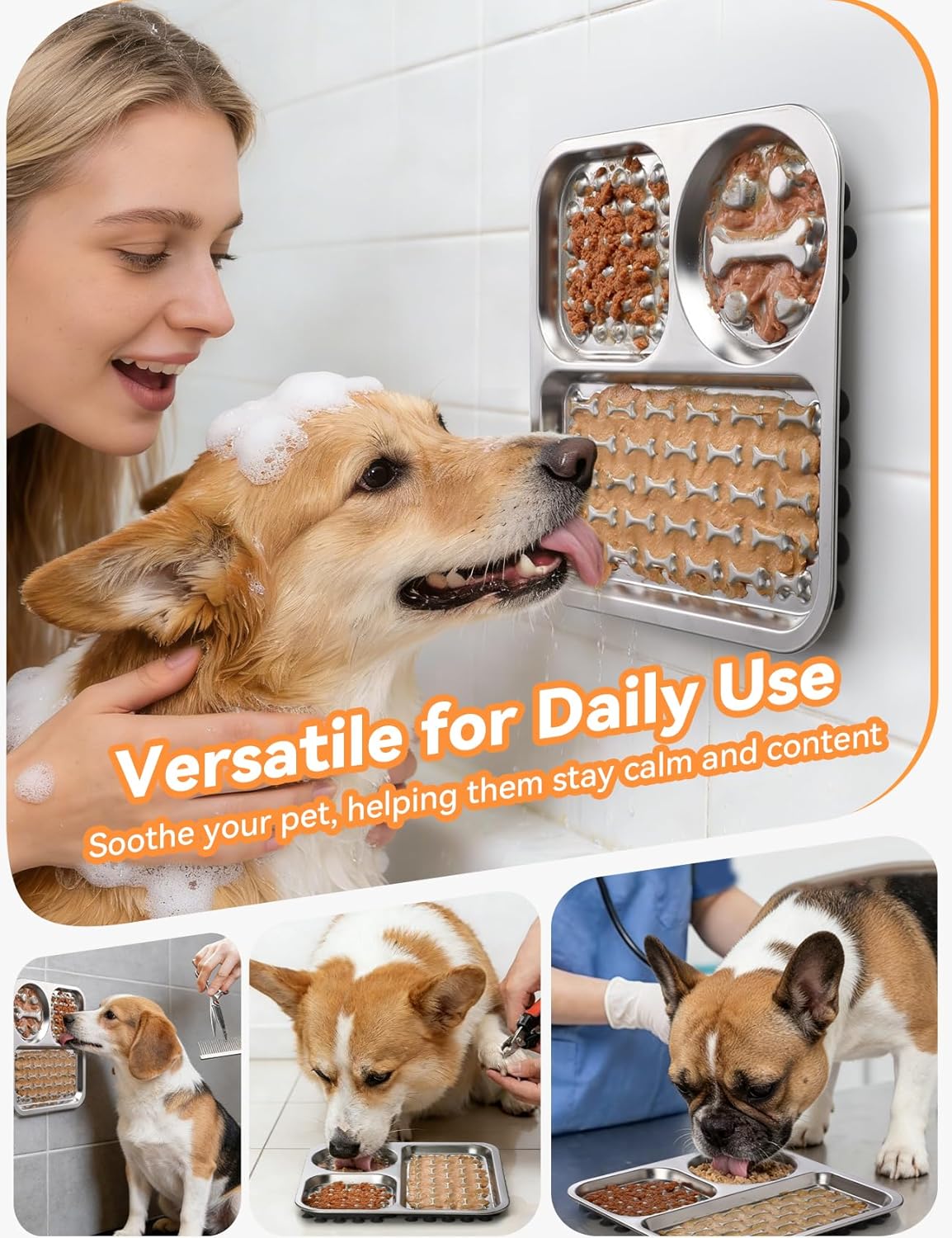 Thumbnail 6 de Stainless Steel Lick Mats for Dogs with Scraper – FEELNEEDY slow feeder lick mat for anxiety support