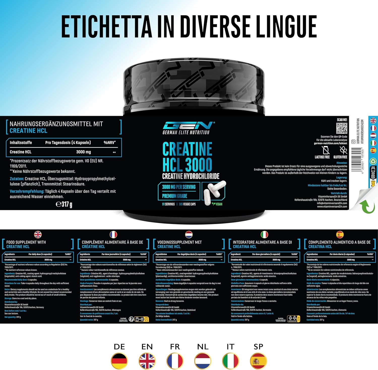 Thumbnail 5 de GEN GERMAN ELITE NUTRITION Creatine HCL 3000 mg capsule