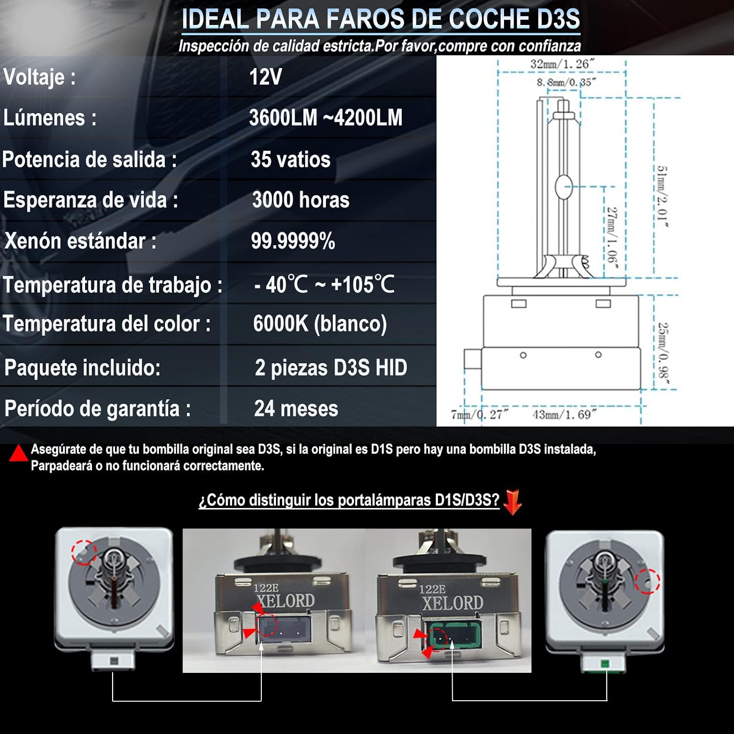 Thumbnail 6 de XELORD D3S 6000K 35W Xenón Paquete de 2