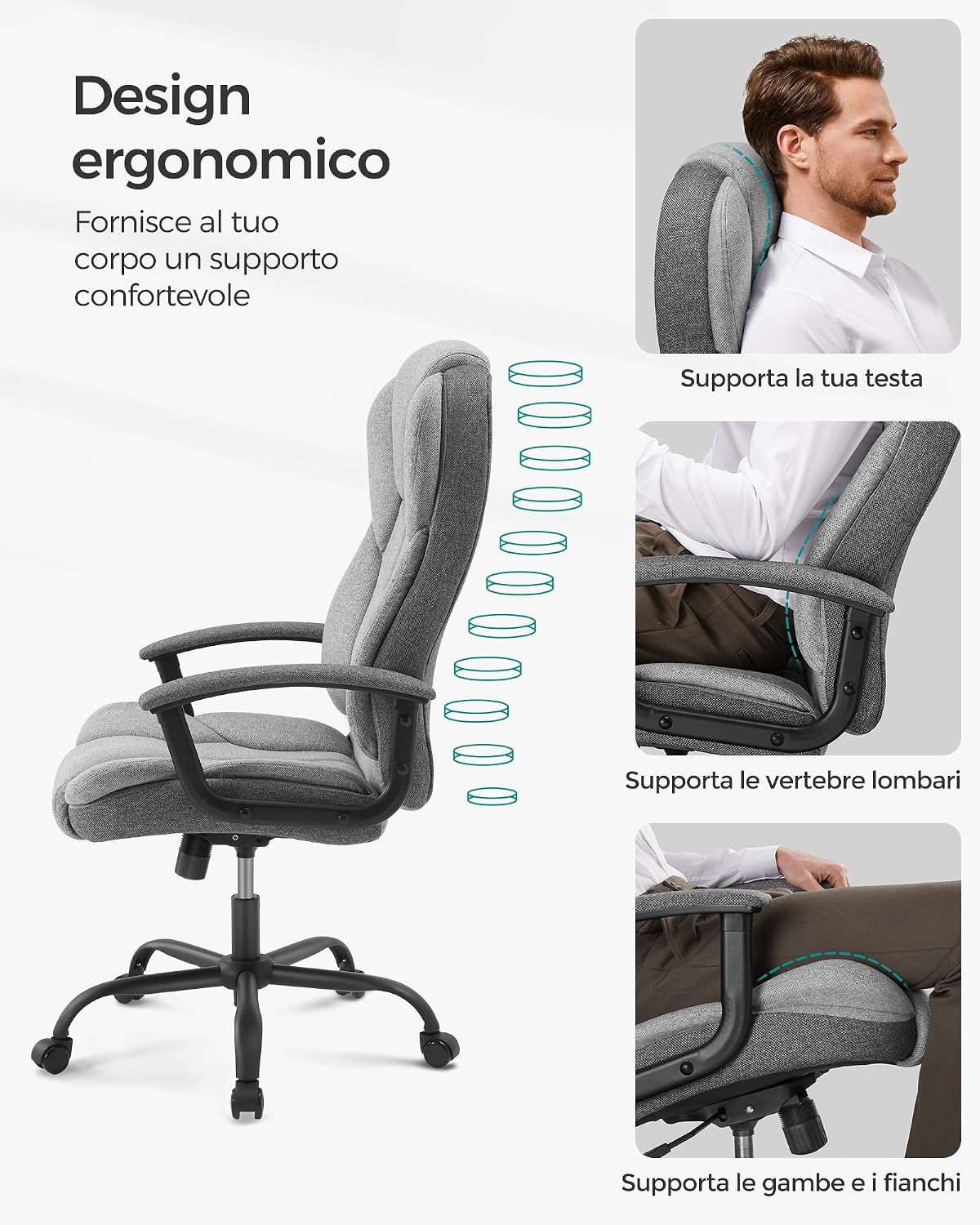 Detalle de SONGMICS Sedia da Ufficio OBG057G01: ergonomia regolabile e comfort per una daily workstation