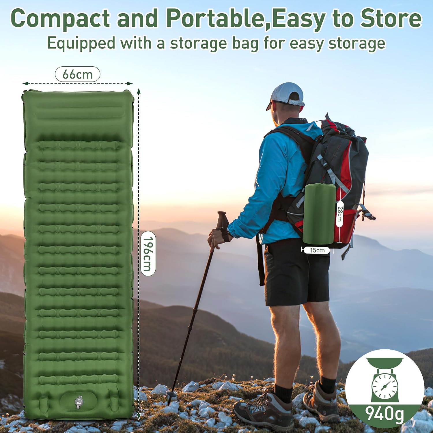 Detalle de Aonext CQD campingslaapmat 12 cm met voetpomp, waterdicht nylon