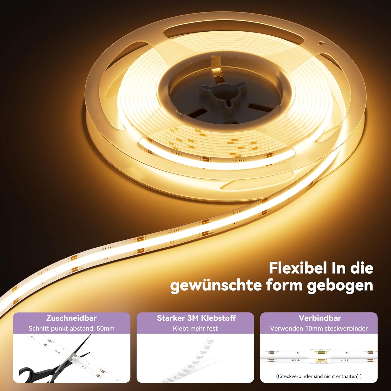 Thumbnail 6 de OULARA USB RGB COB LED Streifen 5V 3M – Bluetooth Controller, Musik-Sync