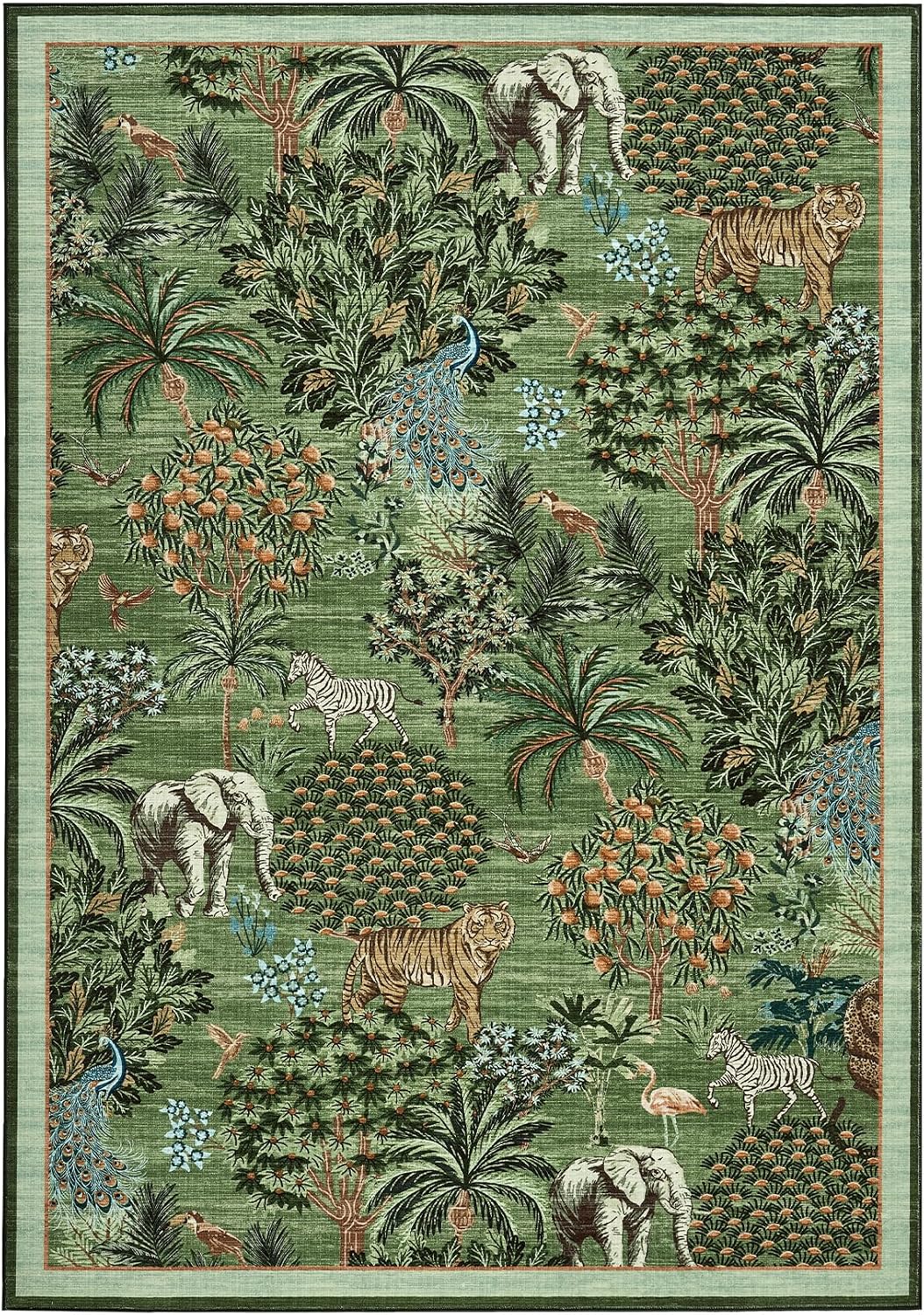 Detalle 2 de GarveeHome Animal Print 8' x 10' Washable Area Rug, Forest Green