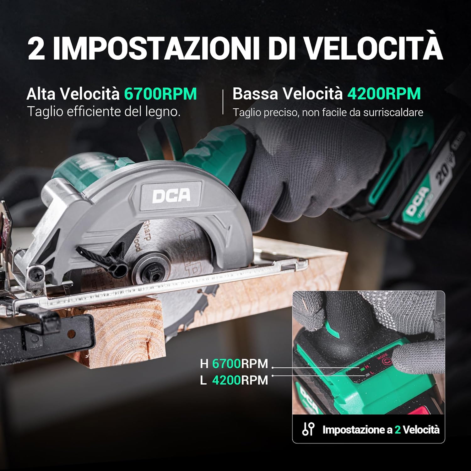 Detalle de DCA Sega Circolare Mini Senza Spazzole 20V 4,0Ah: tagli precisi in spazi ristretti