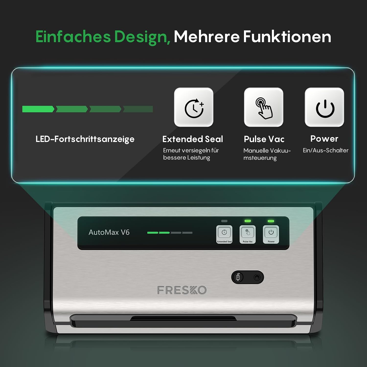 Detalle de FRESKO Automatische Vakuumiergerät – Automax V6 (140 W) mit doppelkammer-Design