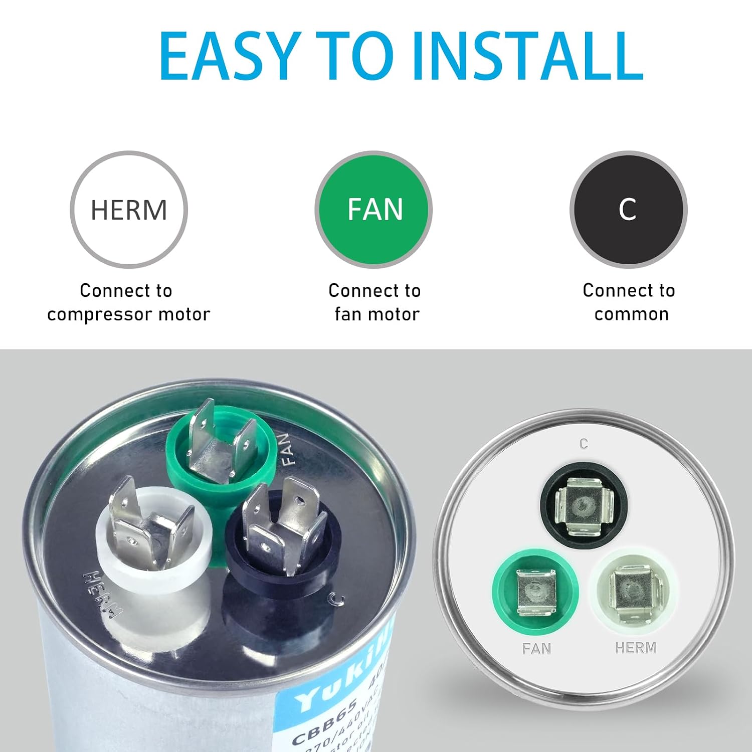Thumbnail 4 de YukiHalu CBB65 50+5 uF Dual Run Capacitor, 370/440 VAC for HVAC