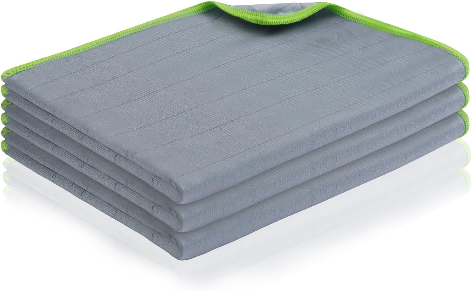Adiwo Chiffon Magique Microfibre Carbone — 3X Serviettes Sans Trace (40 x 50 cm) + Pack de 6 lingettes 30x30 cm, Vert Fluo