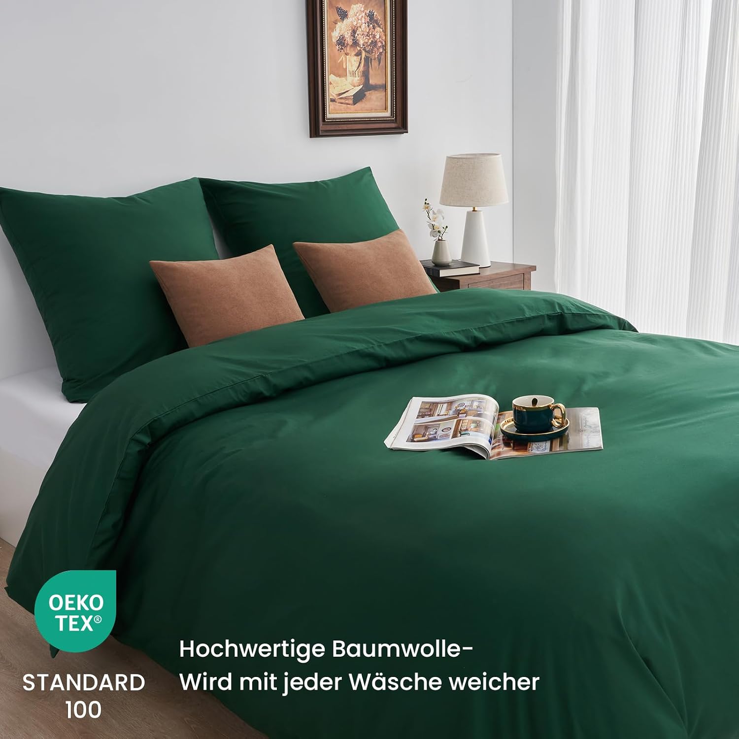 Thumbnail 5 de Duvetnova Bettwäsche 135x200 Baumwolle Grün, 4-teilig (2 Bettbezüge + 2 Kissenbezüge 80x80) mit Reißverschluss