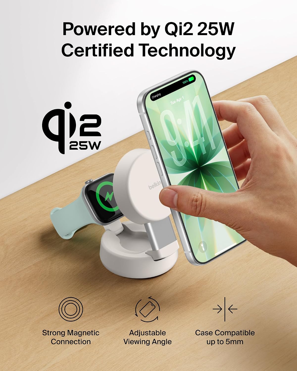 Thumbnail 5 de Belkin WIZ043ttSD Qi2.2 25W 2-in-1 Wireless Charger, Foldable Travel Dock